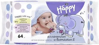 САЛФЕТКИ ВЛАЖНЫЕ БЭБИ ХЭППИ С ВИТ Е АЛЛАНТОИНОМ №64