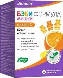 БЭБИ ФОРМУЛА МИШКИ ВИТАМИН С ЖЕВ ПАСТИЛКИ №60_ЭВР