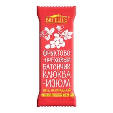 BIO ELITE ФРУКТОВО-ОРЕХОВЫЙ БАТОНЧИК КЛЮКВА-ИЗЮМ 35 ГР